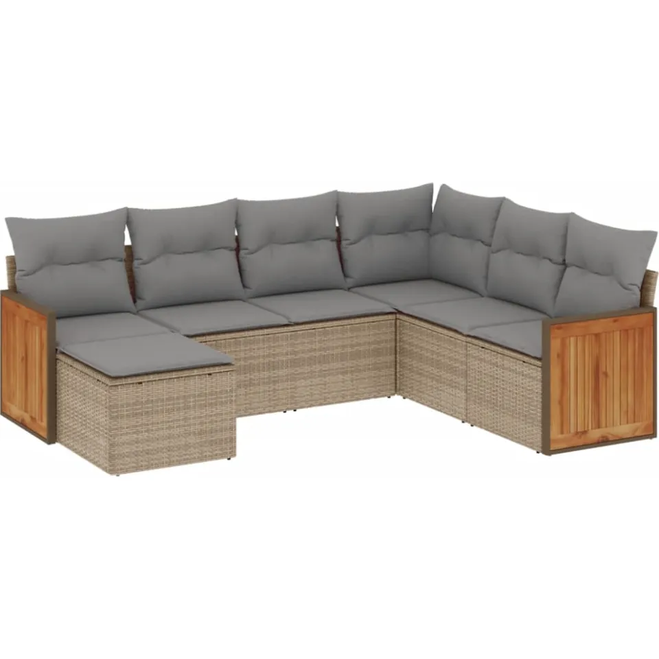 vidaXL 7-delige Loungeset met kussens poly rattan beige, foto 3