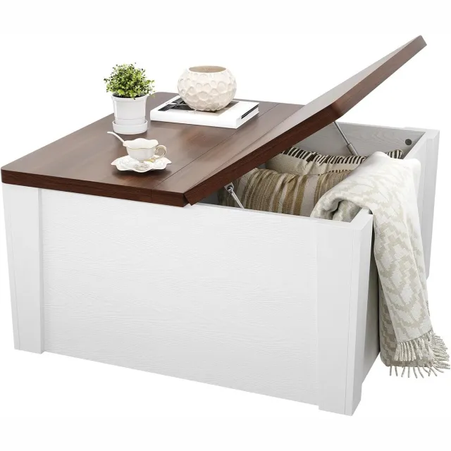 Triumpunpre 2-in-1 salontafel met opklapbaar blad- bijzettafel en verborgen opbergruimte- 80*80*41 cm- dik MDF en stevig metalen frame- wit + walnoot