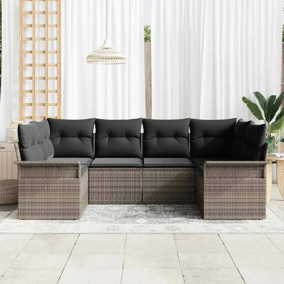 vidaXL Tuin Sofa Set 6 st Grijs Poly riet, foto 3