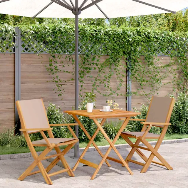vidaXL 3-delige Bistroset stof en massief hout taupe