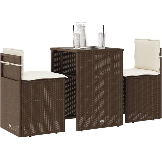 vidaXL 3-delige Bistroset met kussens poly rattan bruin