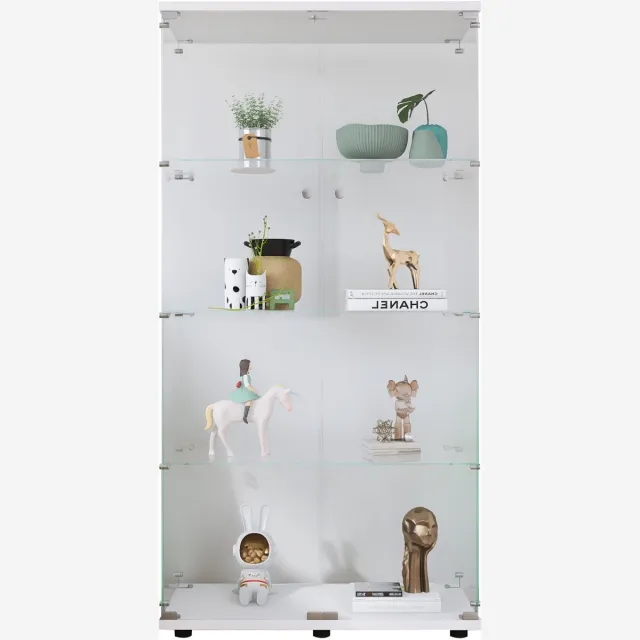Solvenrik Glazen Vitrinekast met Slot – Dubbele Deuren, 3 Legplanken – Veilig Gehard Glas – 80,5x36,5x164 cm – Wit Wit (zonder LED)