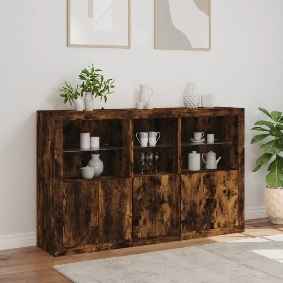 vidaXL Dressoir met LED-verlichting 162x37x100 cm gerookt eikenkleurig, foto 3