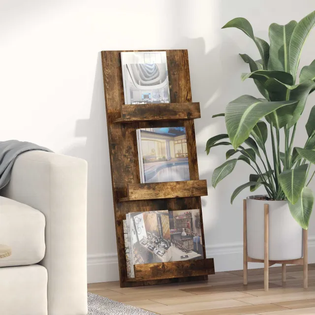 vidaXL Tijdschrift Rek Gerookt eiken 43 x 11 x 102 cm Bewerkt hout, foto 2