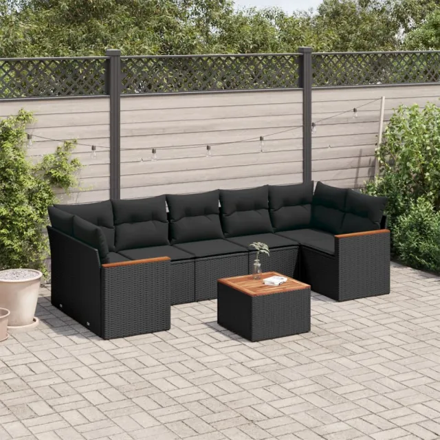 vidaXL 8-delige Loungeset met kussens poly rattan zwart, foto 2