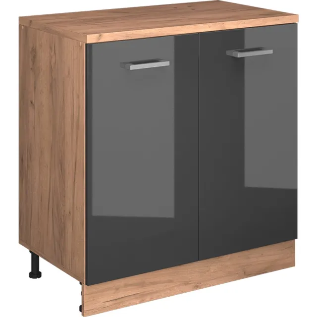 Vicco Keukenkast voor schuine wand R-Line, Antraciet Hoogglans, 80 cm zonder schuine kant met 2 deuren Antraciet Hoogglans/Goudkleurig Eiken