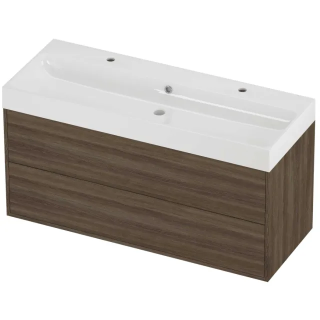 Proline Podium Badmeubelset Polystone Loft 2 Kraangaten 120x46x62 cm Glans Wit Vital Oak Eiken