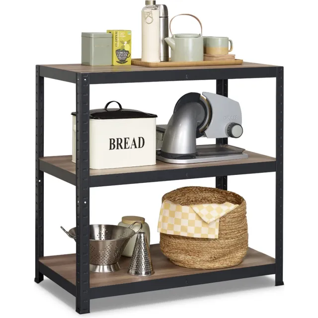 Avasco Stellingkast Table - laag stellingrek - houtlook - zwart metalen frame - 88x90x45 - 3 planken