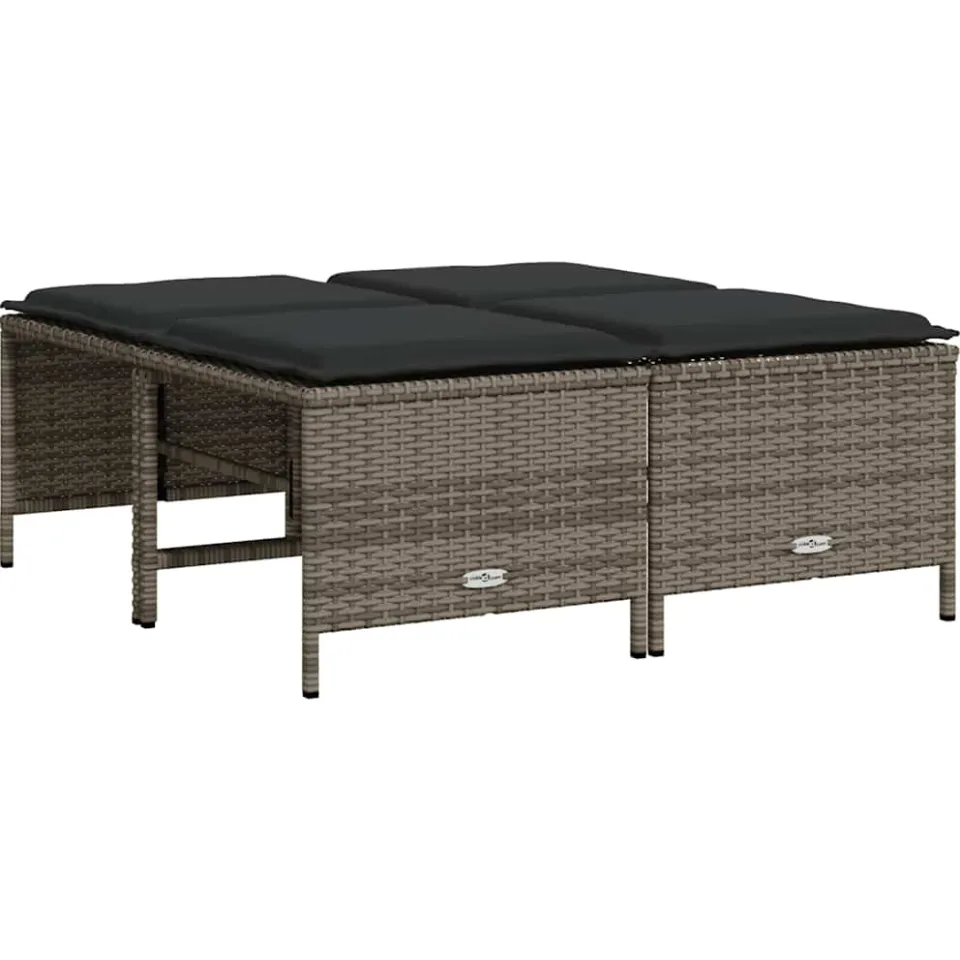vidaXL Tuinkrukken met kussens 4 st poly rattan grijs, foto 3