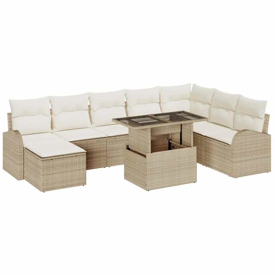 vidaXL Tuin Sofa Set 9 st Beige en Crème poly rattan