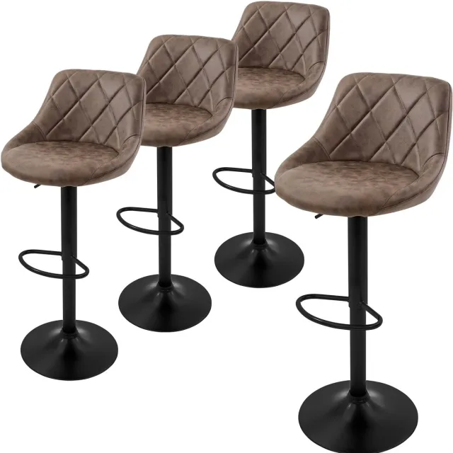 ml-design barkruk set van 4, bekleding van kunstleer, bruin, gestoffeerde barkruk met rugleuning en voetensteun, in hoogte verstelbare barkruk, 360° draaibaar, bistrostoel draaistoel barstoelen