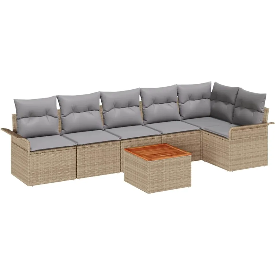 vidaXL Tuinbankenset 7 st Beige poly rattan