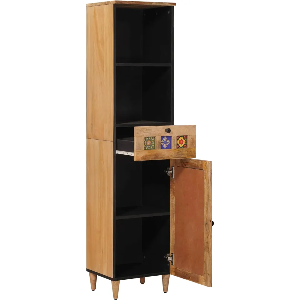 vidaXL Badkamerkast Naturel 38 x 33 x 160 cm Massief Mango Hout, foto 2