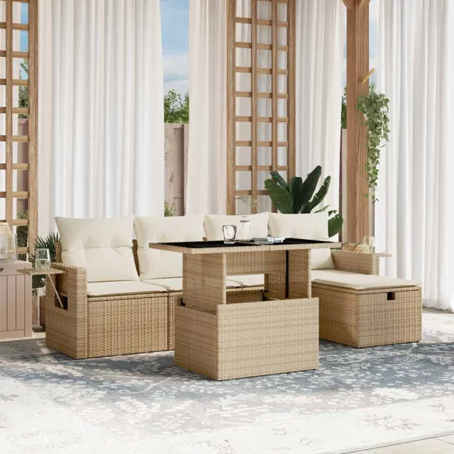 vidaXL 6-delige Loungeset met kussens poly rattan beige, foto 2