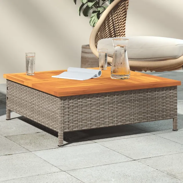 vidaXL Tuintafel 70x70x25 cm poly rattan en acaciahout grijs, foto 2