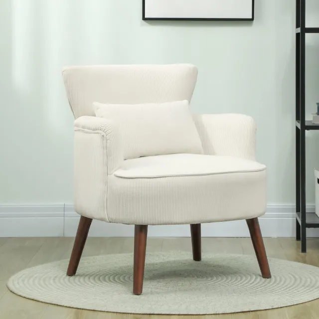 STILVORA Fauteuil 69 x 69,5 x 78 cm - Met Armleuningen en Lendekussen - Voor Woonkamer en Werkkamer - Polyester en Hout - Crèmewit