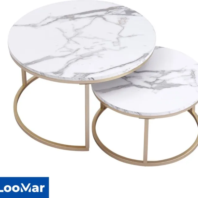 LooMar Luxe Salon tafel - Set van 2 - Koffietafel - Bijzettafel - Marmer - Goud wit