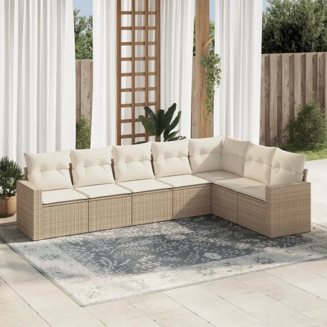 vidaXL 7-delige Loungeset met kussens poly rattan beige, foto 2