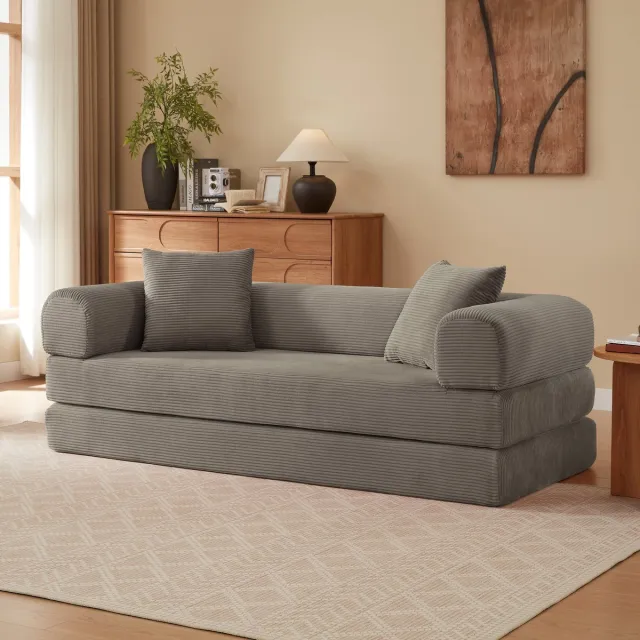 COVREO Slaapbank 195x89x59 cm taupe, velvet met koudschuim en slaapfunctie