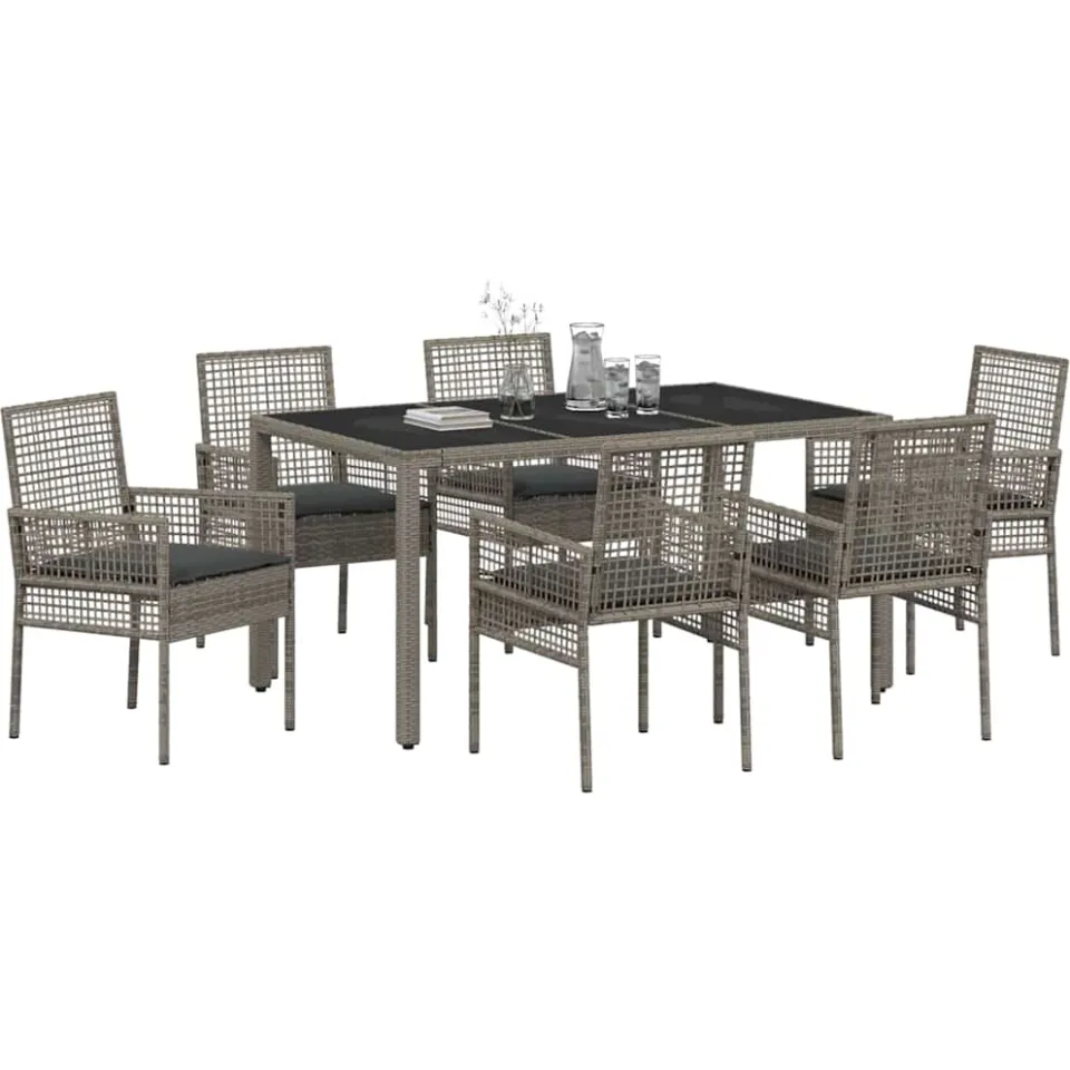 vidaXL Tuin eettafelset 7 st Grijs poly rattan