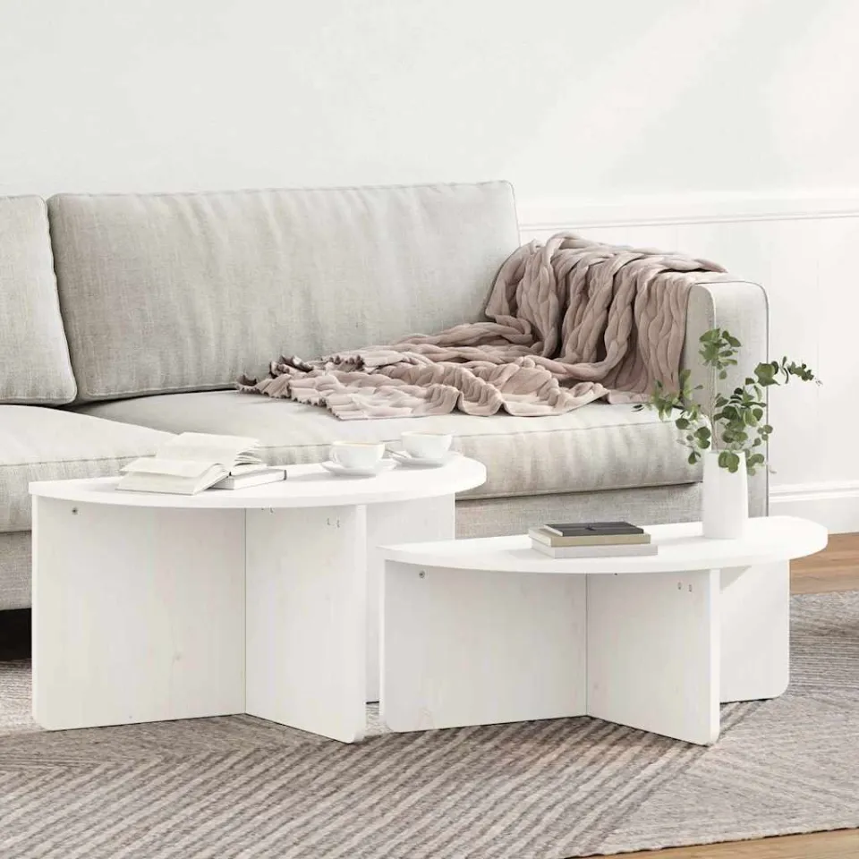 vidaXL Salontafel 2 st Wit 79 x 39,5 x 40 cm Massief grenenhout, foto 3
