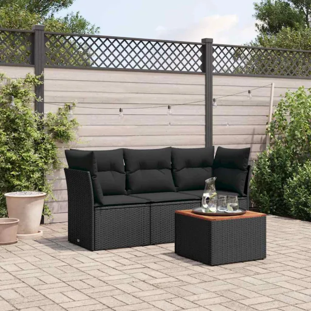 vidaXL 4-delige Loungeset met kussens poly rattan zwart, foto 2