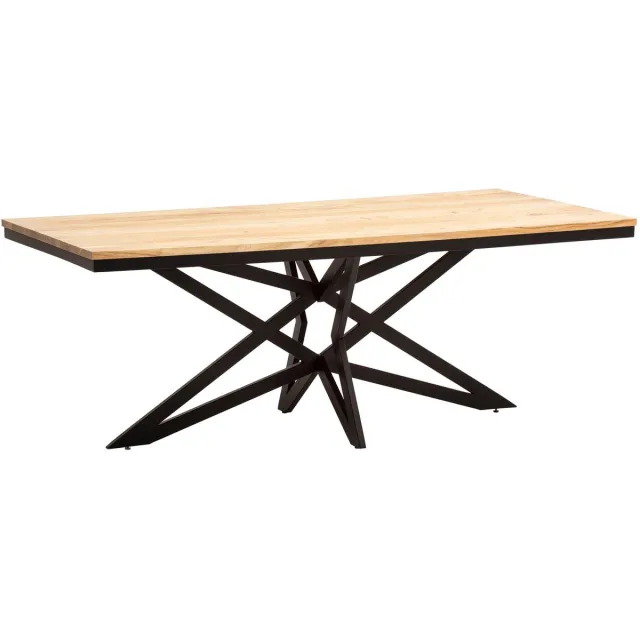 Ervesto Eetkamertafel 200x100x77 cm acacia massief hout metalen eettafel industrieel, keukentafel met sterframe, grote houten tafel, eettafel eetkamer rechthoekig Bruin