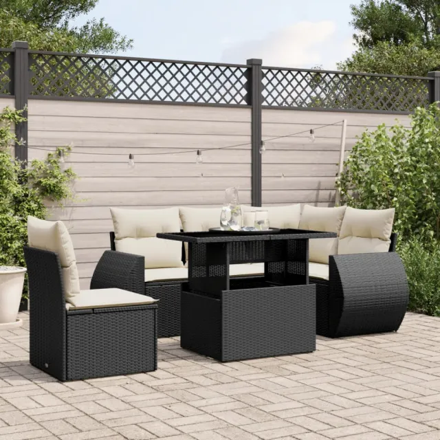 vidaXL 6-delige Loungeset met kussens poly rattan zwart, foto 2