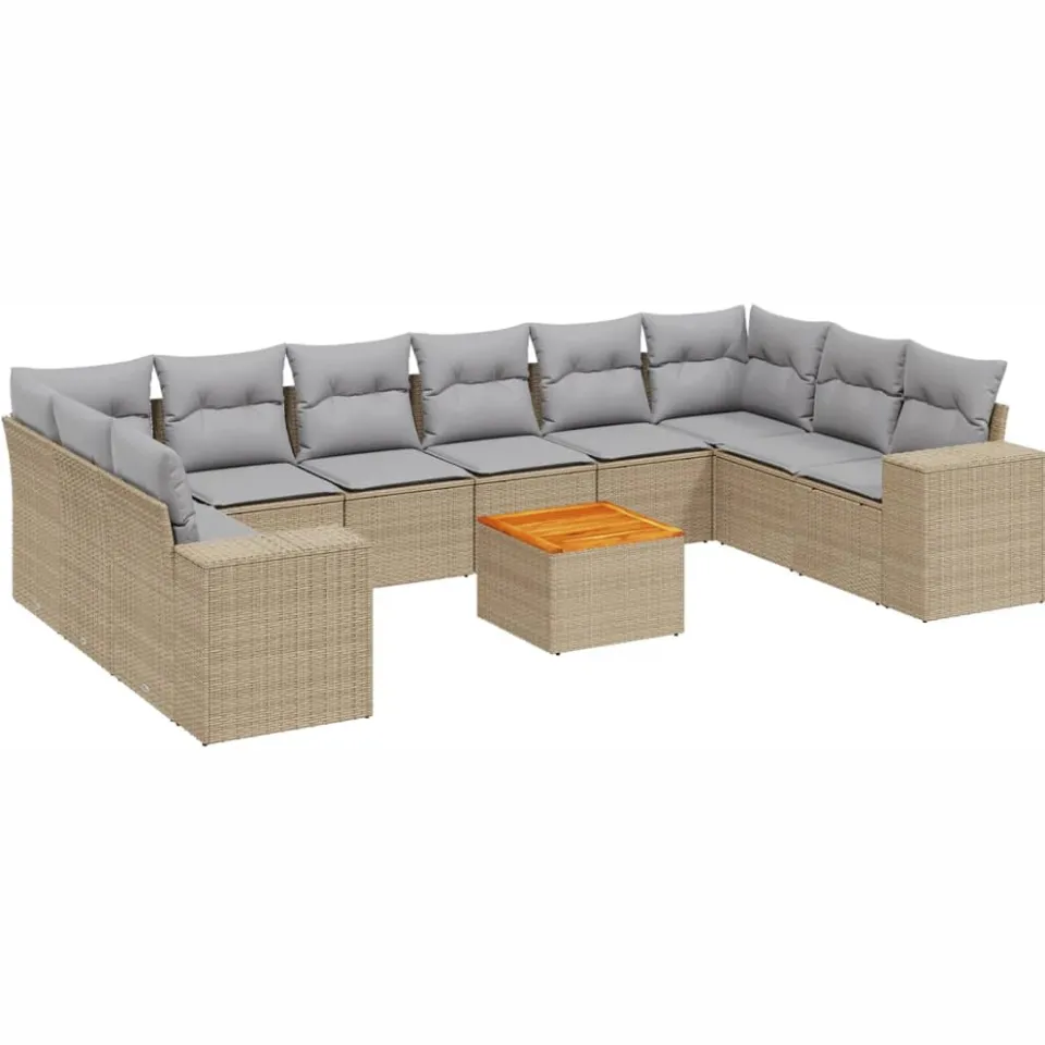 vidaXL 11-delige Tuinset met kussens poly rattan beige, foto 3