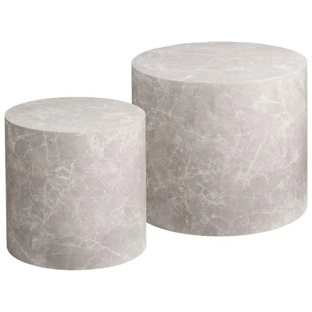 Nest of Nora Salontafel set van 2 - rond - marmerlook - bijzettafel grijs, foto 2