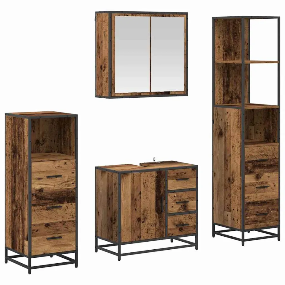 vidaXL Badkamermeubelset 4 st Oud Hout Bewerkt hout Bruin