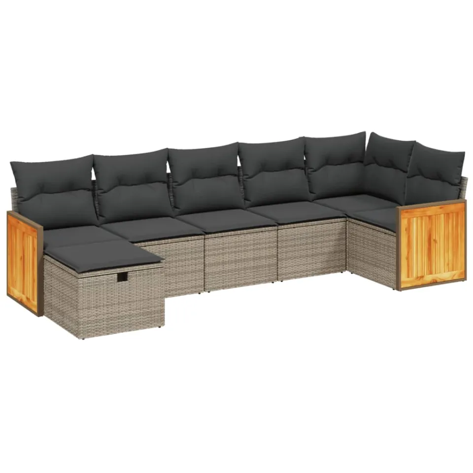 vidaXL 7-delige Loungeset met kussens poly rattan grijs