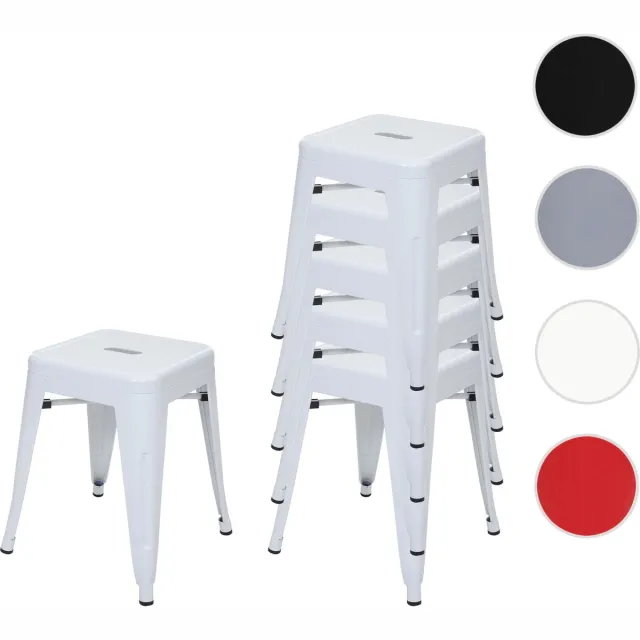 MCW Set van 6 krukken MCW-A73, metalen kruk zitkruk, metalen industrieel ontwerp stapelbaar ~ wit