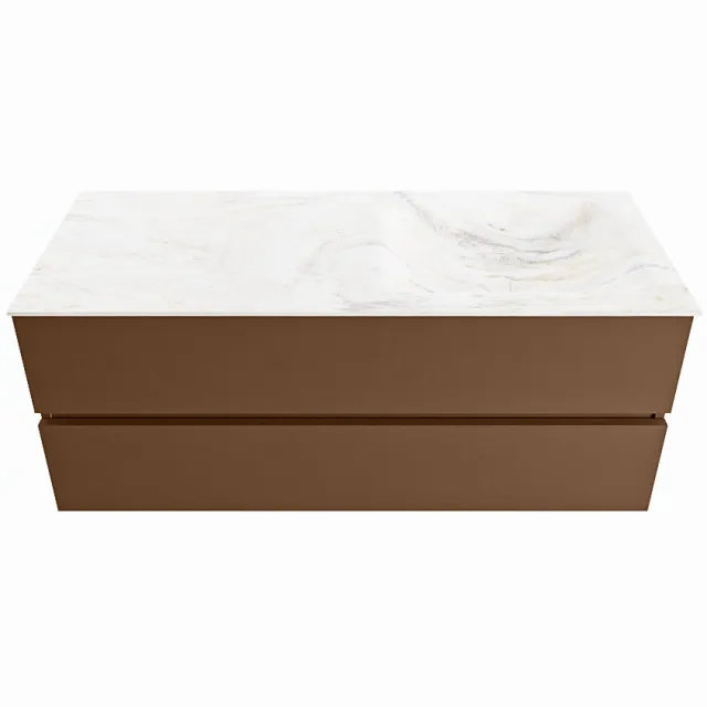 Mondiaz VICA-DLUX 120cm badmeubel onderkast Rust 2 lades. Inbouw wastafel CLOUD rechts zonder kraangat, kleur Ostra.