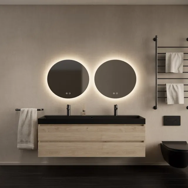 Gliss Design Badkamermeubelset Gliss Design Milan Met Lako Mat Zwarte Wastafel 140 cm Kastanje Eiken