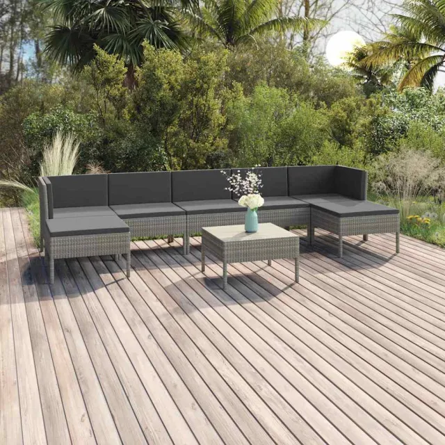 vidaXL 8-delige Loungeset met kussens poly rattan grijs, foto 2