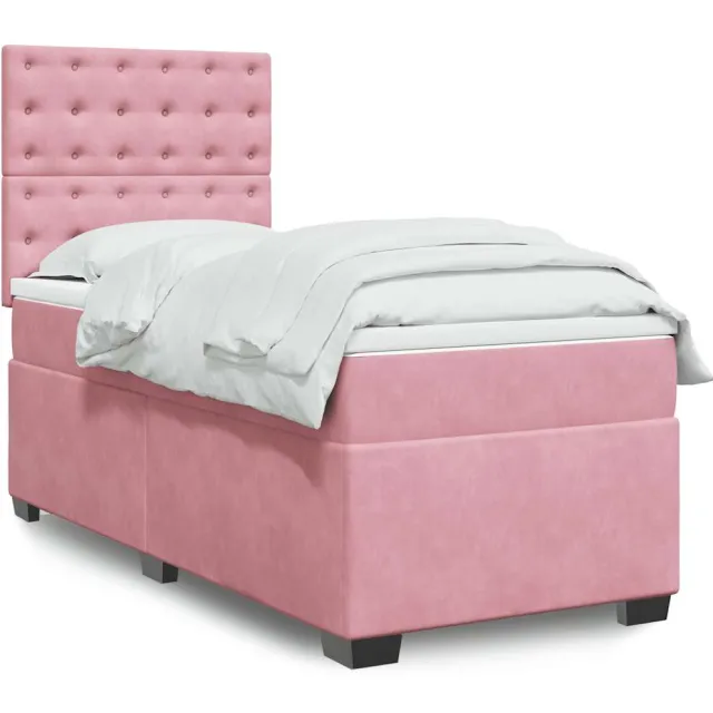vidaXL Boxspring met matras fluweel roze 100x200 cm