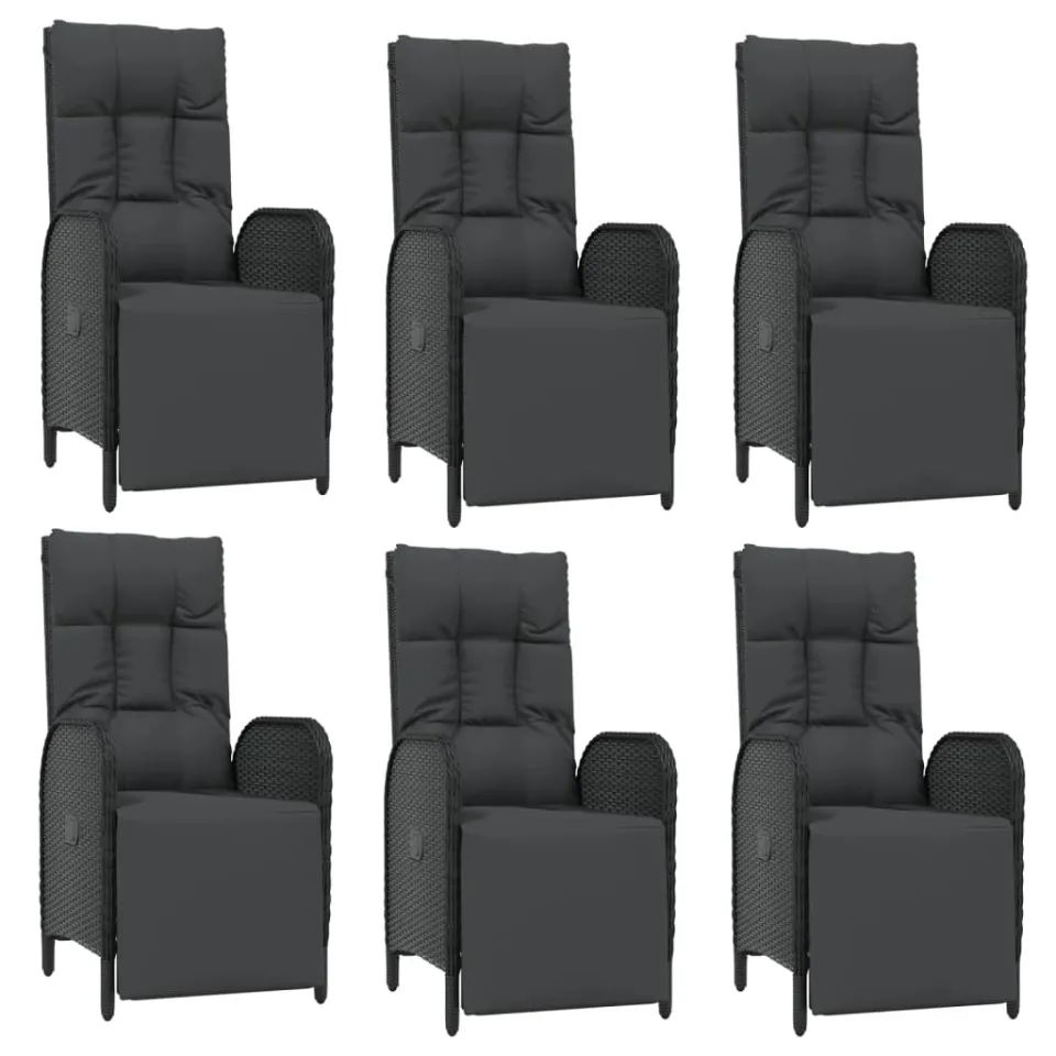 vidaXL 7-delige Tuinset met kussens poly rattan zwart