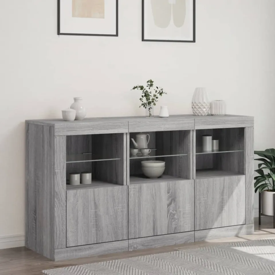 vidaXL Dressoir met LED-verlichting 123x37x67 cm grijs sonoma eiken, foto 3