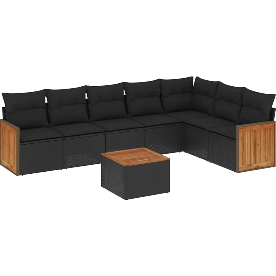 vidaXL 8-delige Loungeset met kussens poly rattan zwart, foto 3