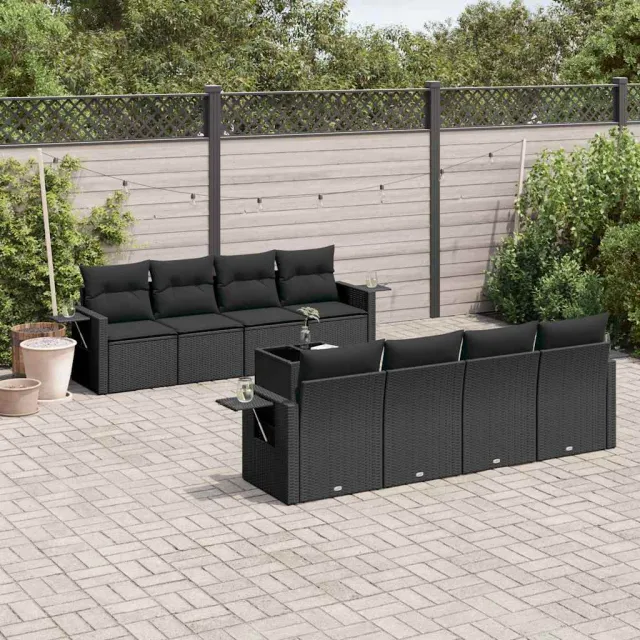 vidaXL 9-delige Loungeset met kussens poly rattan zwart, foto 2