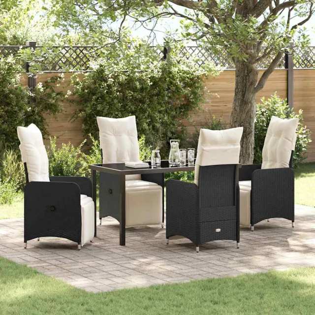 vidaXL Tuin eettafelset 5 st Zwart poly rattan