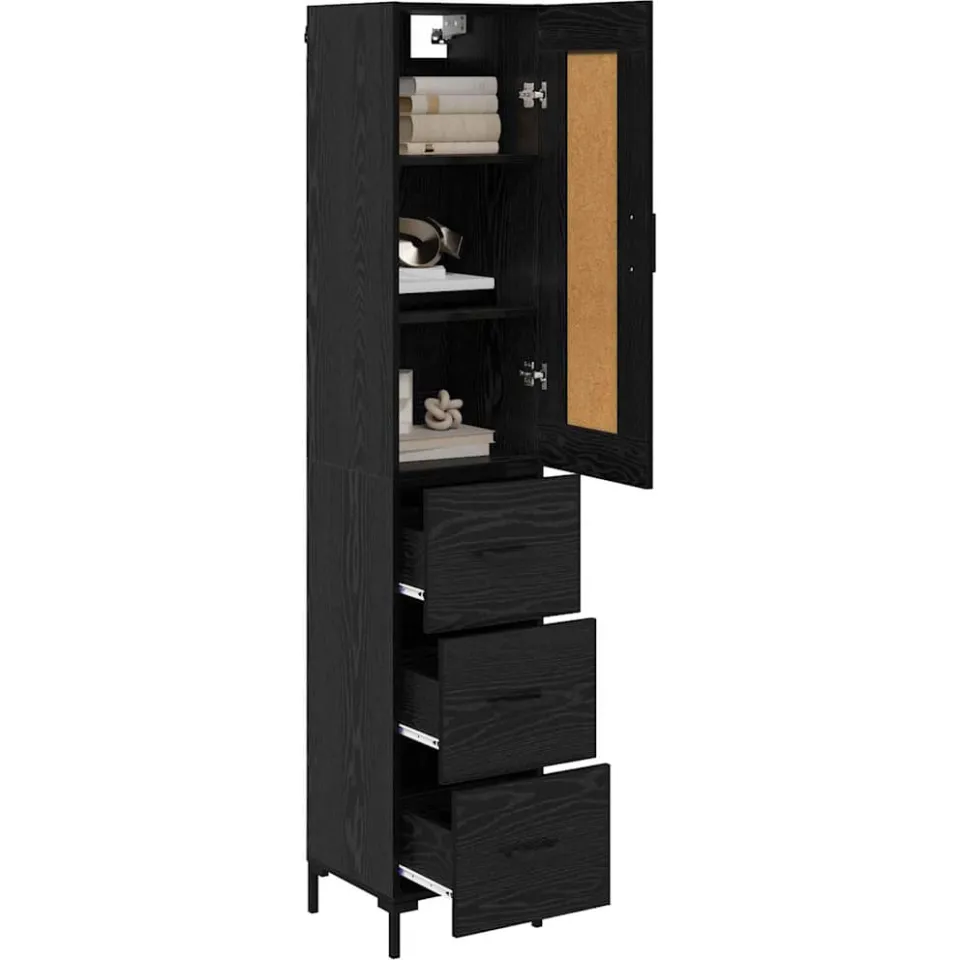 vidaXL Highboard Zwart Eiken 34,5 x 34 x 180 cm Bewerkt hout