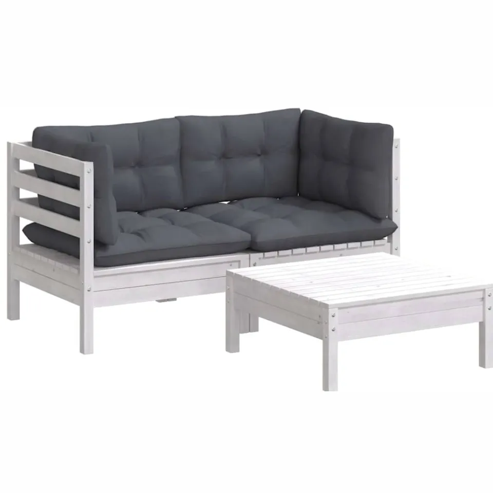 vidaXL 3-delige Loungeset met antracietkleurige kussens grenenhout, foto 2