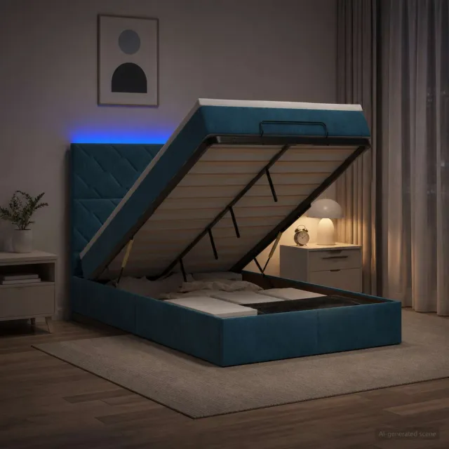 vidaXL Ottoman Bed met Matrassen en LED Donkerblauw 120 x 190 cm