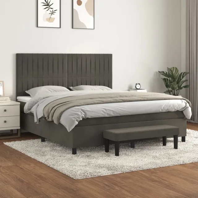 vidaXL Boxspring met matras fluweel donkergrijs 160x200 cm grijs