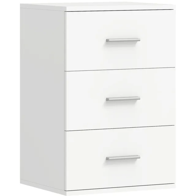 Wishdor Nachtkastje Met 3 Lades - Modern - Voor Slaapkamer - MDF - Wit - 40 x 35 x 60 cm