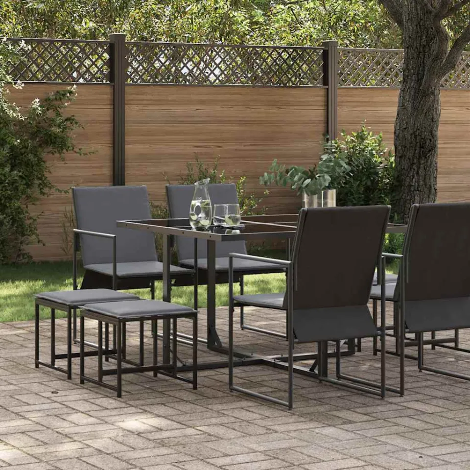 vidaXL Tuin eettafelset 9 st Zwart Staal, foto 3