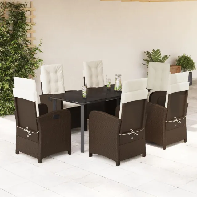 vidaXL 7-delige Tuinset met kussens poly rattan bruin, foto 2