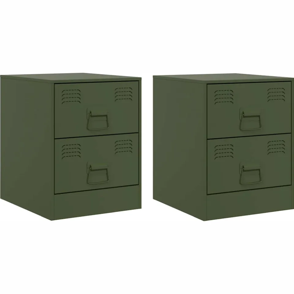 vidaXL Nachtkastjes 2 st 34,5x39x44 cm staal groen, foto 3